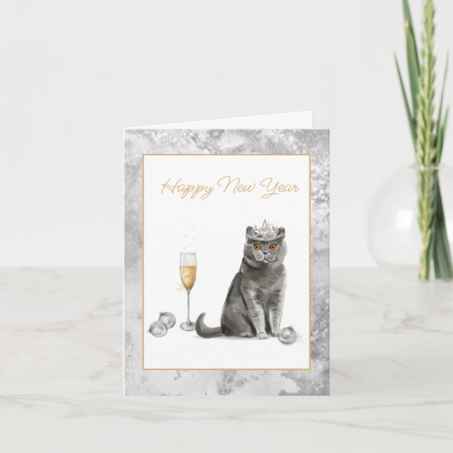 Carte Elégant Joyeux Nouvel An du chat (Devant)