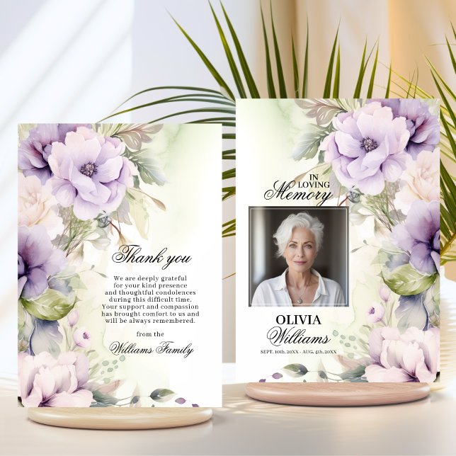 Carte Élégant Lavande Floral Merci funéraire | PHOTO (Feminine Lavender Funeral Thank You  PHOTO Card | In Loving Memory)