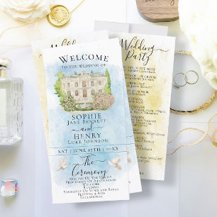 Carte Elégant Lieu Fontaine colombe Luxe Mariage Program