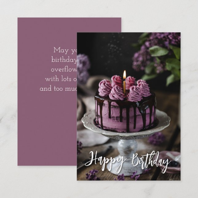 Carte Elégant Lilac Cake Petit anniversaire Salutation (Devant / Derrière)