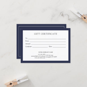 Carte Élégant logo de certificat cadeau d'affaires bleu