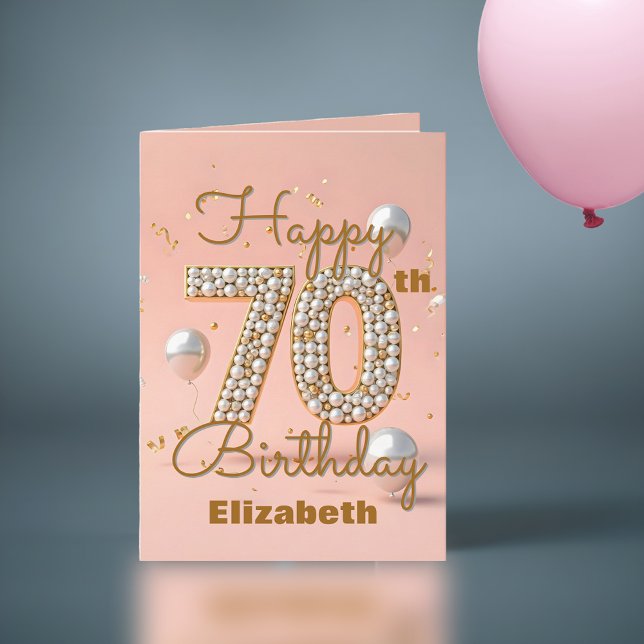 Carte Elégant Luxueux Or et rose doux 70e anniversaire (Créateur téléchargé)