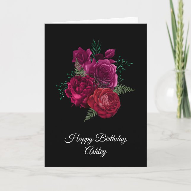 Carte Elégant Magenta Rose Bouquet floral Anniversaire (Devant)