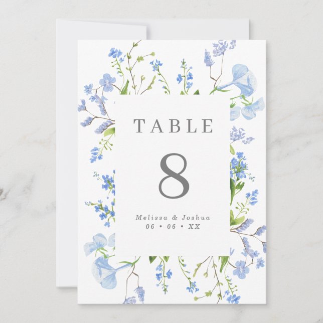 Carte Élégant Mariage à cadre floral bleu clair (5x7) (Devant)