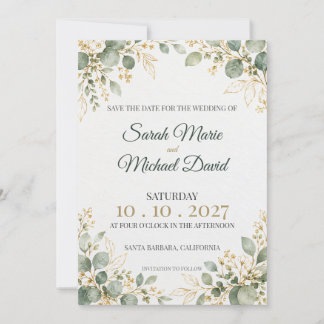 Carte Élégant Mariage Aquarelle Eucalyptus Vert Sauge