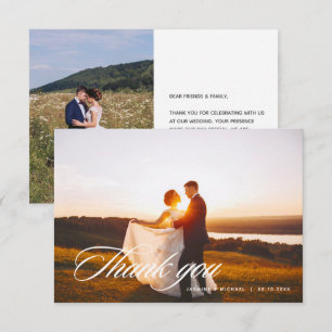 Carte Élégant Mariage de script Merci photo W Note Card