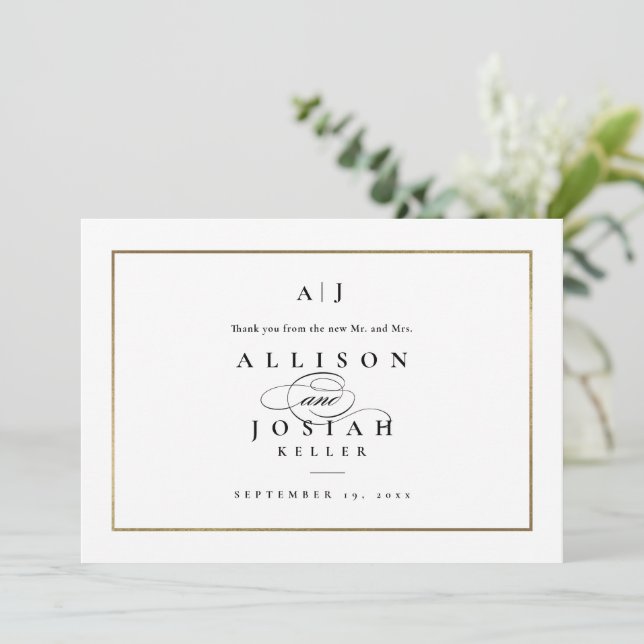Carte Élégant Mariage d'or Monogram (Debout devant)