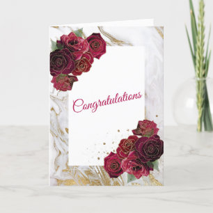 Carte Élégant Mariage en marbre doré Roses rouges