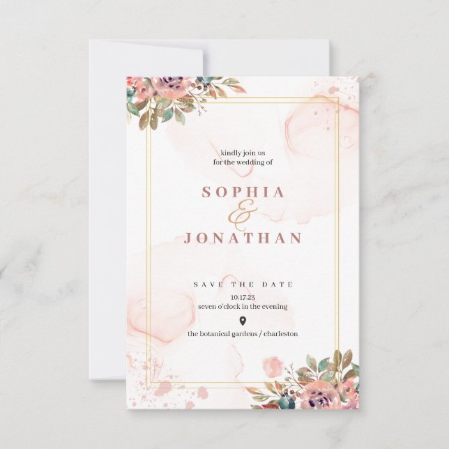 Carte Elégant Mariage floral neutre (Devant)