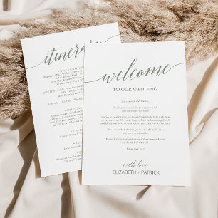 Carte Élégant Mariage Sage Lettre de bienvenue & Itinéra