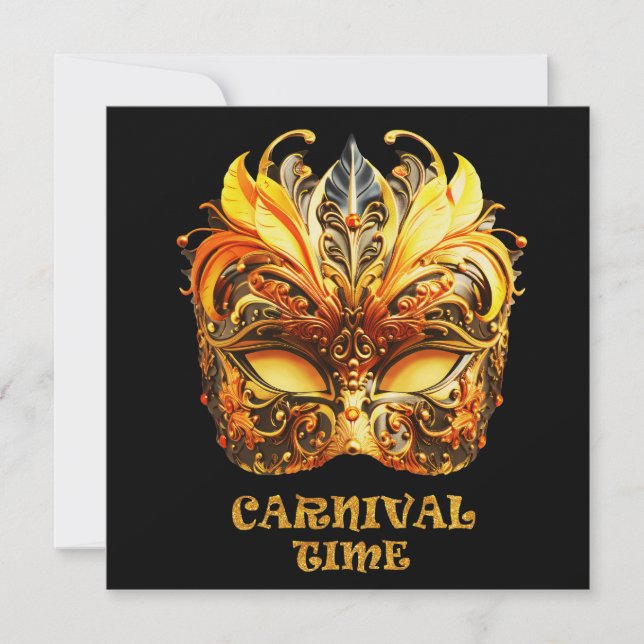 Carte Elégant Masque vénitien en plumes d'or (Devant)