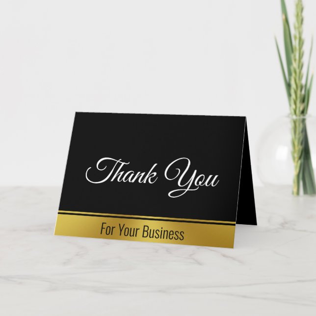 Carte Élégant Merci d'affaires noir blanc et or (Devant)