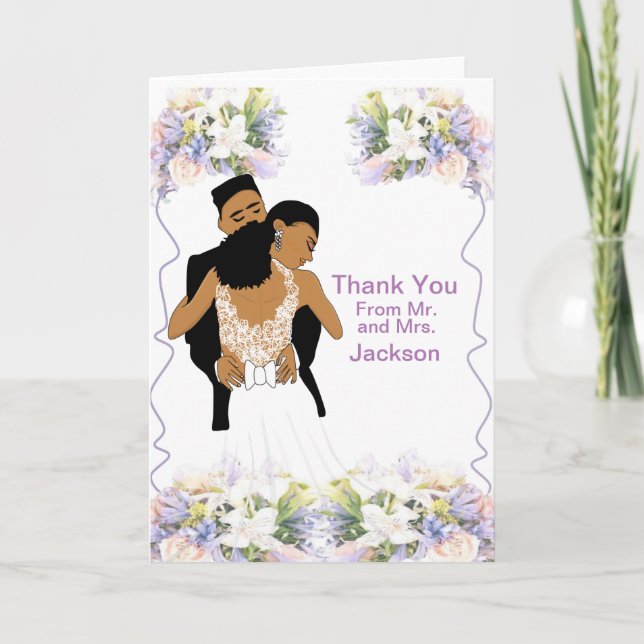 Carte Élégant Merci Mariage Floral Africain-Américain (Devant)