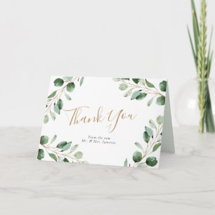 Carte Elégant Merci Mariage vert Eucalyptus luxuriant