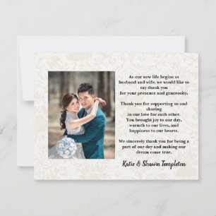 Carte Élégant Merci photo Mariage blanc double face