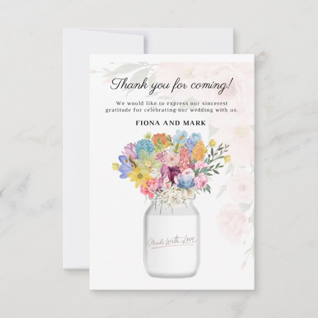 Carte Élégant message de Merci Mariage Floral (Devant)