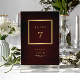 Carte Elegant modern gold burgundy wedding table number