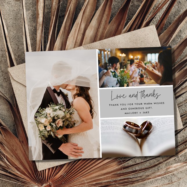 Carte Elégant moderne 4 Mariage photo Merci (Créateur téléchargé)