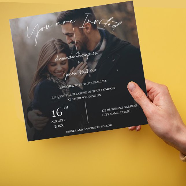 Carte Élégant Monogramme Deux photos Texte superposer Ma (Créateur téléchargé)