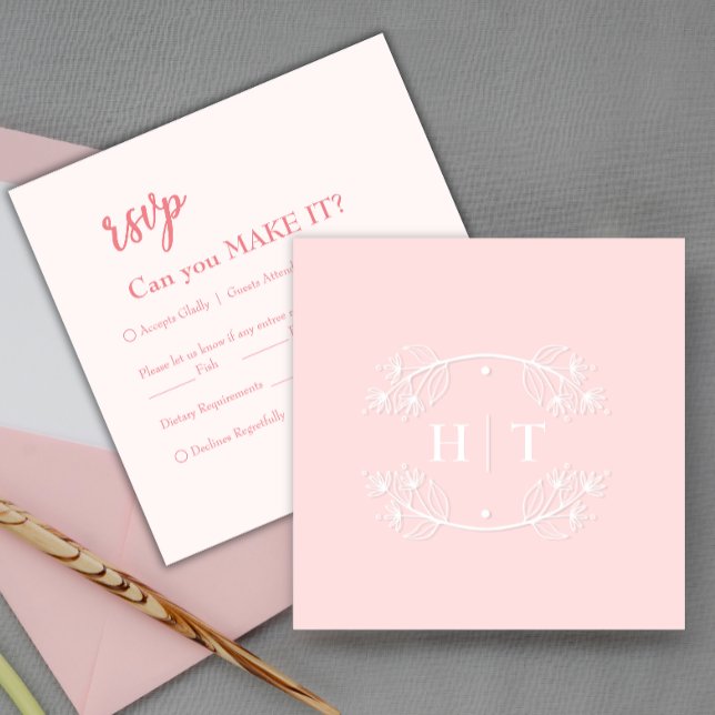 Carte Elégant Monogramme rose moderne mariage crête RSVP (Elegant Modern Pink Monogram Crest Wedding RSVP)