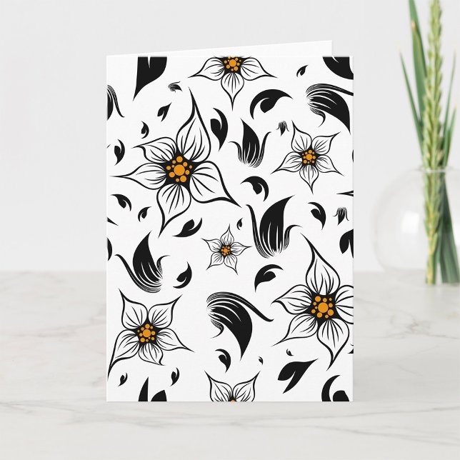 Carte Élégant motif floral noir et blanc (Créateur téléchargé)