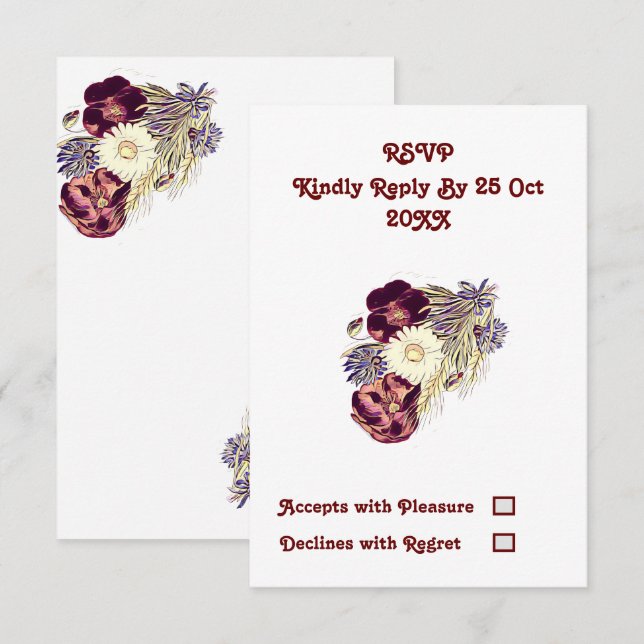 Carte Elégant Mulberry Rustic Floral Wedding RSVP (Devant / Derrière)