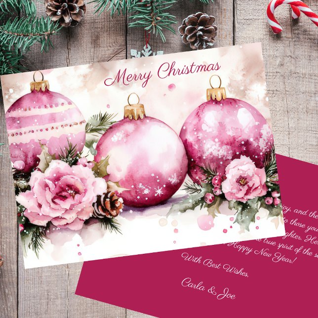 Carte Élégant Noël Baubles et Fleurs Salutation (Créateur téléchargé)
