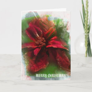 Carte Élégant Noël brillant Floral Rouge Vert 