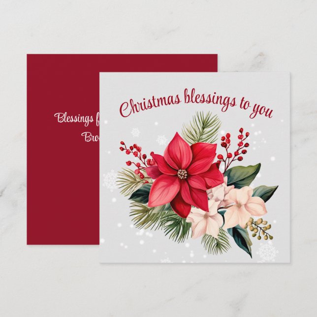 Carte Élégant Noël Poinsettia vacances florales (Devant / Derrière)