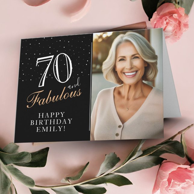 Carte Elégant noir 70 et fabuleux 70e anniversaire Photo (Créateur téléchargé)