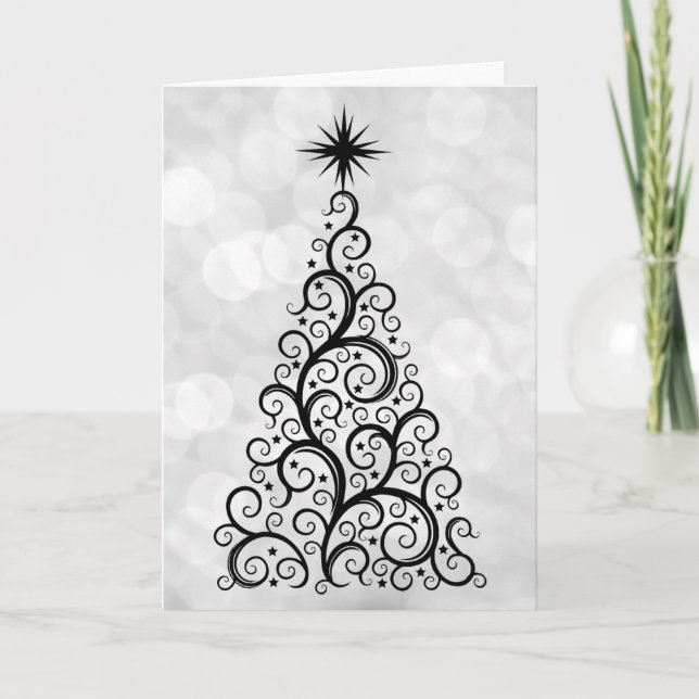 Carte Élégant Noir Blanc Noir Noir Noël Arbre vacances (Devant)