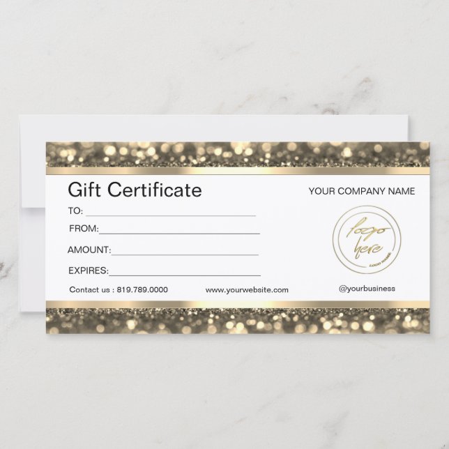 Carte Élégant noir et or | Certificat cadeau logo (Dos)