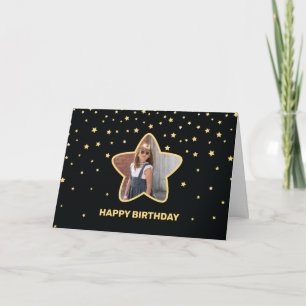 Carte Elégant noir et or Superstar photo Anniversaire