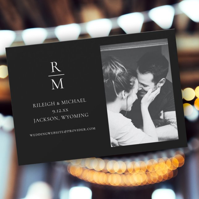 Carte Élégant Noir Monogramme Mariage Enregistrer la Dat (Créateur téléchargé)