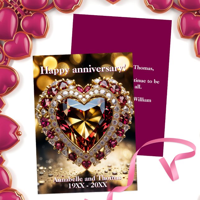 Carte Élégant Opulent Heart Gemstone Mariage Anniversair (Créateur téléchargé)