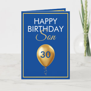 Carte Elégant or et bleu balloon Son 30e anniversaire