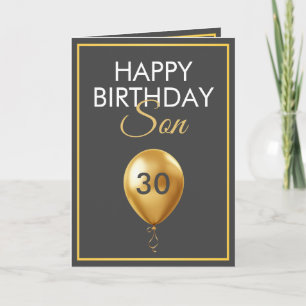 Carte Elégant or et gris ballon Son 30e anniversaire