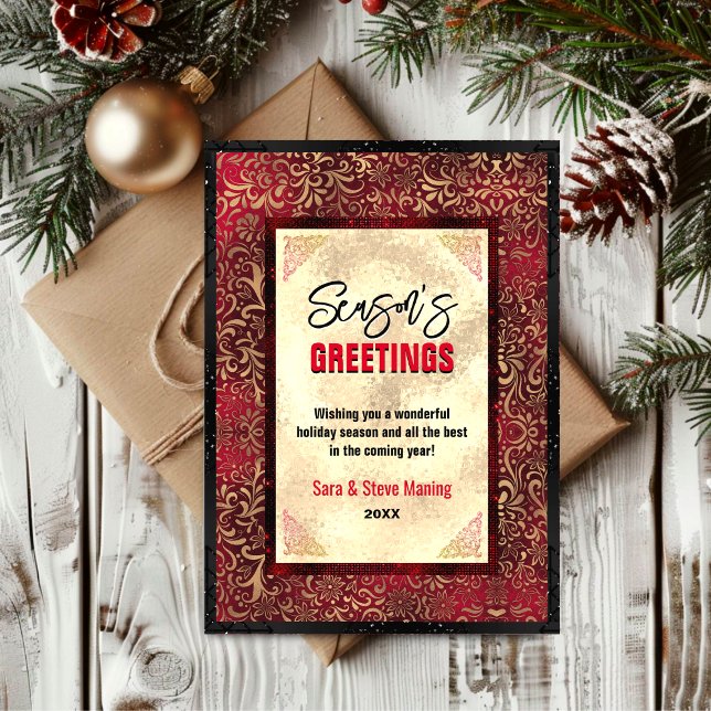 Carte Élégant or rouge floral Noël Nouvel An (Créateur téléchargé)