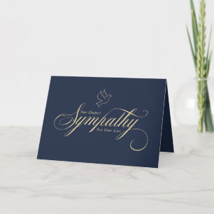 Carte Élégant or script colombe bleu condoléances sympat