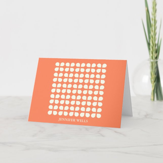 Carte Élégant orange géométrique Floral Retro Monogramme (Devant)