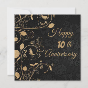 Carte Élégant, Ornements d'or, 10e anniversaire