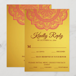 Carte Elégant Paisley Or Rose Pink Mariage Indien RSVP