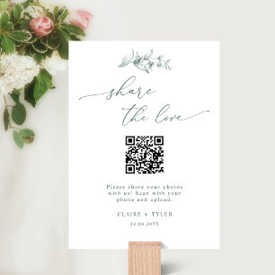 Carte Élégant Partager l'amour, vert Mariage QR Code Sig