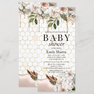 Carte Elégant Parties scintillant Florale  Baby shower e