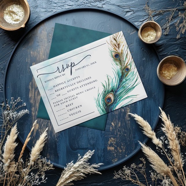 Carte Elégant Peacock & Turquoise - Lavish RSVP Card (Créateur téléchargé)