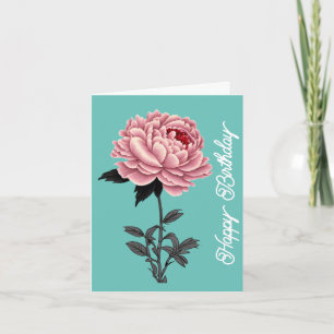 Carte Elégant Peine rose Vintage Joyeux Anniversaire Ver
