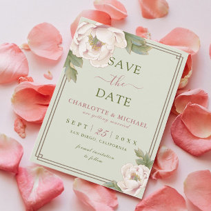 Carte Elegant Peony Sage et Blush Wedding Enregistrer la