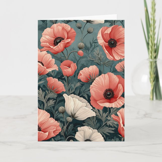 Carte Élégant Pépites Roses Blanches Rouge Feuille foncé (Devant)