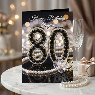 Carte Élégant Perle d'Or Diamant 80e Anniversaire
