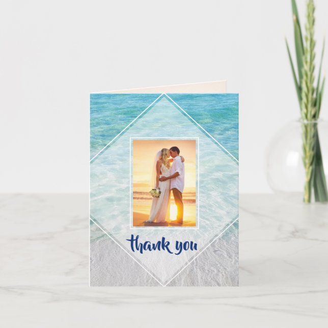Carte Elégant Photo Plage tropicale Mariage Merci (Devant)